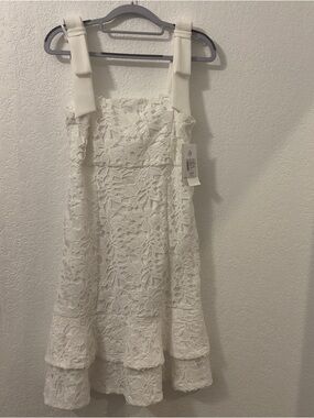 Julia Jordan White Lace Tiered Sundress with Bow Shoulder Straps